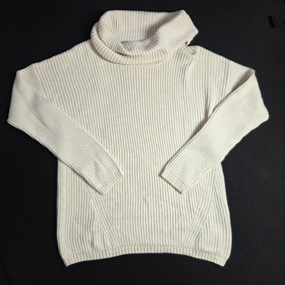 Rachel Zoe Cream Ribbed Knit Turtleneck Sweater Womens Large Ivory Cotton Blend